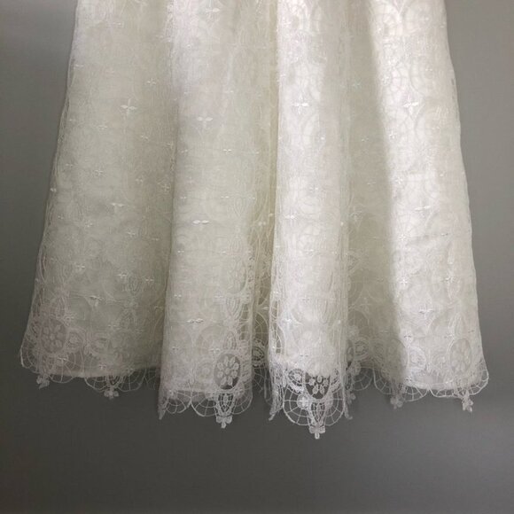 Ivory Lace Overlay Tea Length A-Line Wedding Dress - Picture 14 of 16